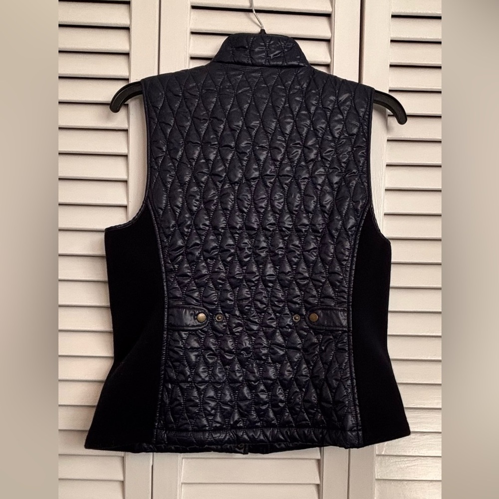 Talbots Quilted Sleeveless Vest with Stand Collar - Navy with Black Knit Sides - Picture 2 of 6
